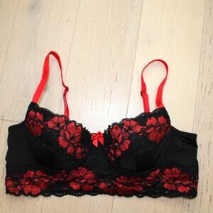 ADORE ME Red Black Floral Lace Underwire Bra Romantic Sexy Lingerie | 36B